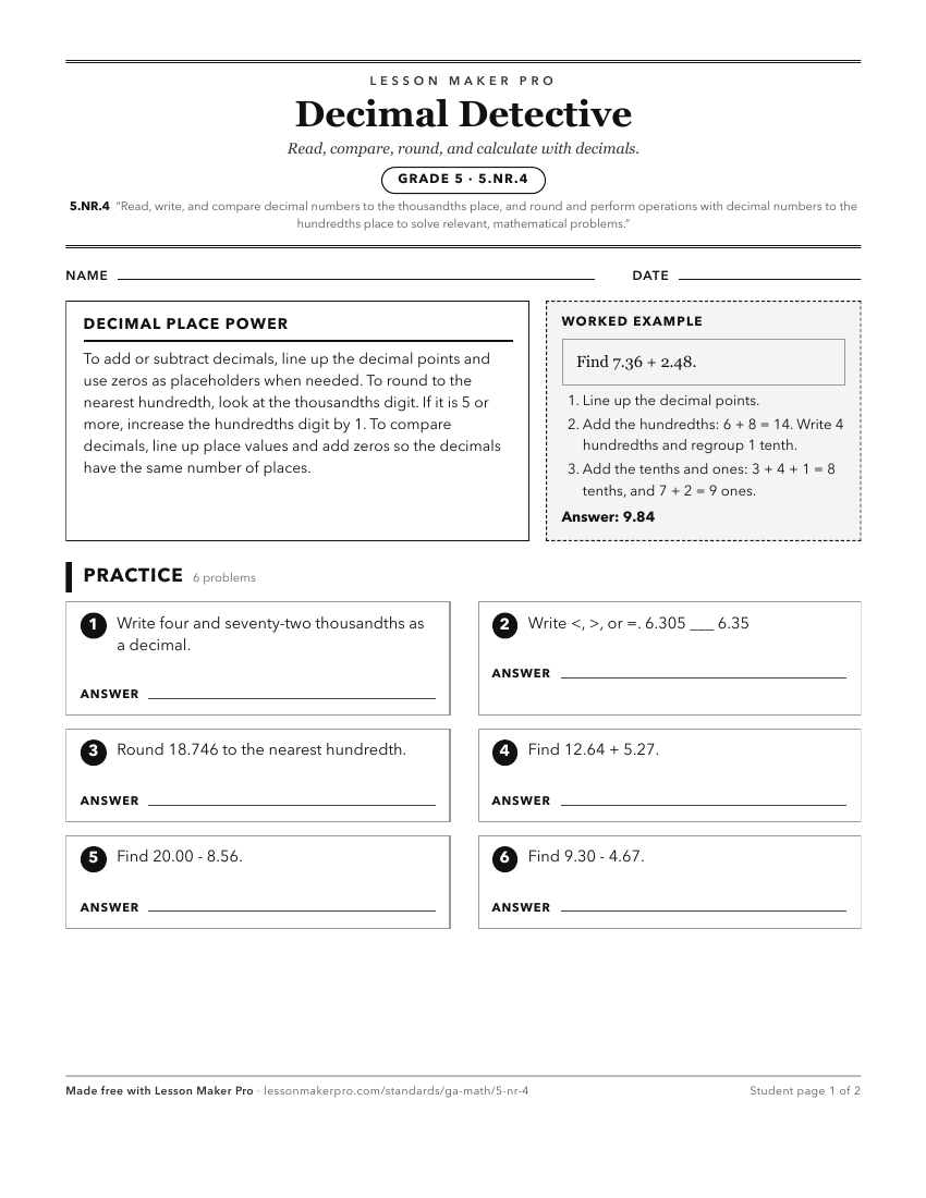 Preview of the 5.NR.4 printable worksheet