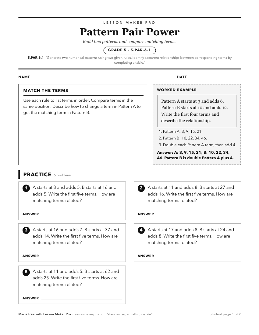 Preview of the 5.PAR.6.1 printable worksheet