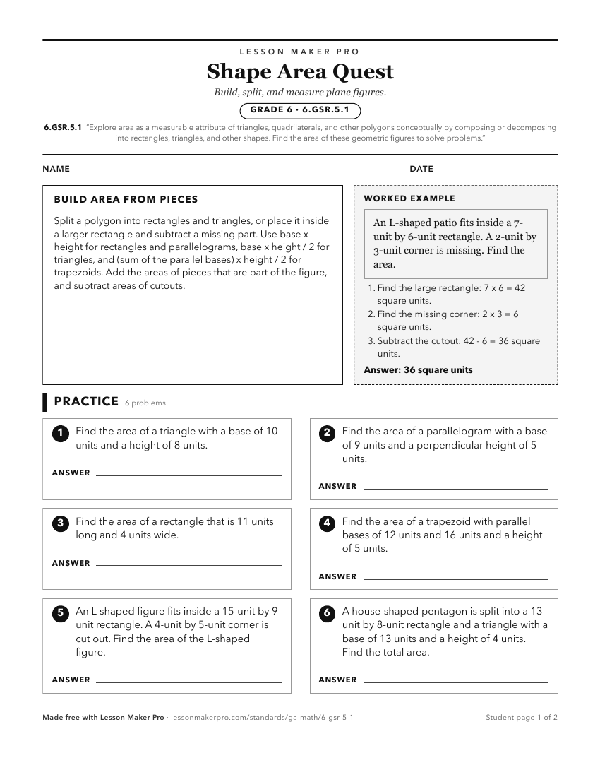 Preview of the 6.GSR.5.1 printable worksheet