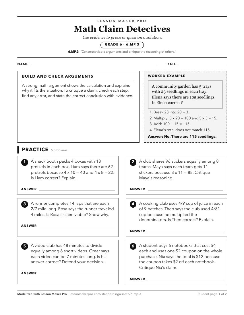 Preview of the 6.MP.3 printable worksheet