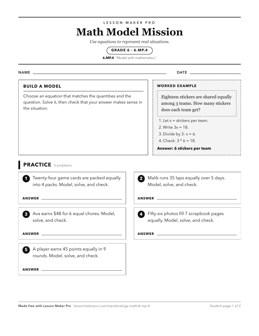 Preview of the 6.MP.4 printable worksheet