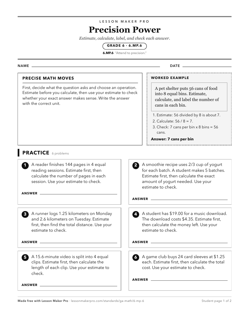 Preview of the 6.MP.6 printable worksheet