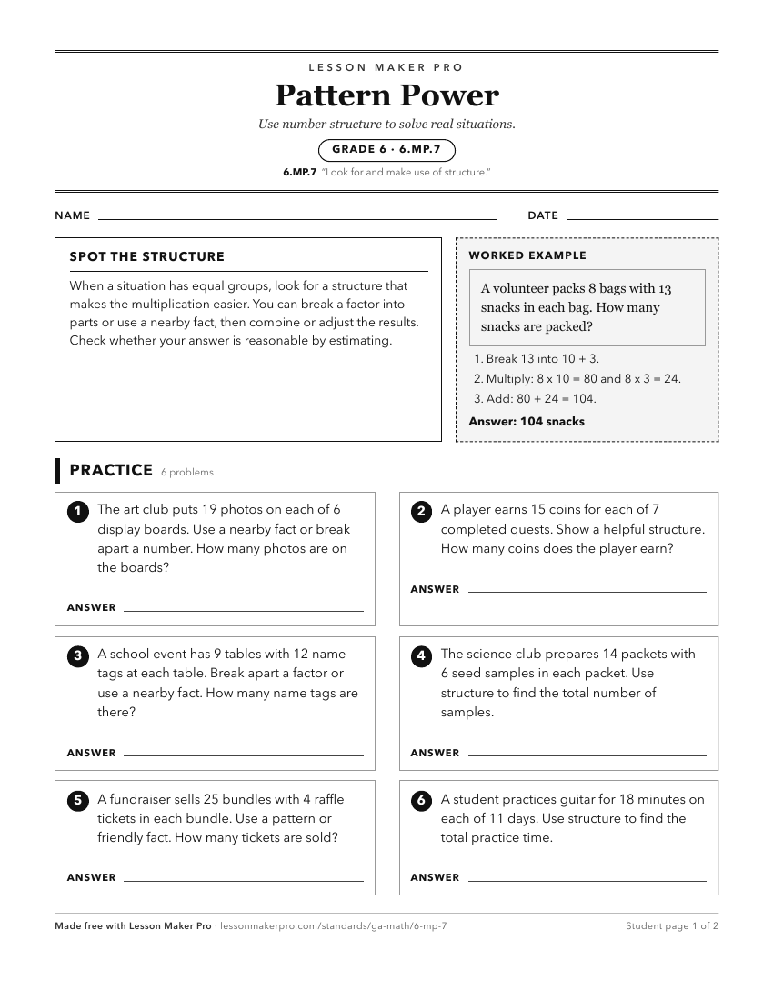 Preview of the 6.MP.7 printable worksheet
