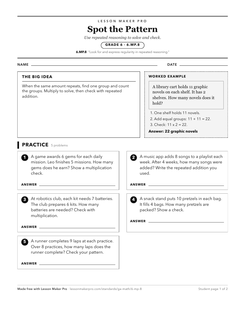 Preview of the 6.MP.8 printable worksheet
