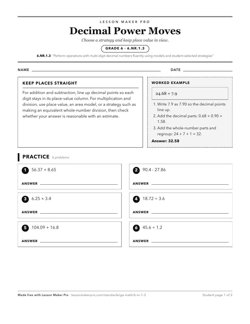 Preview of the 6.NR.1.3 printable worksheet