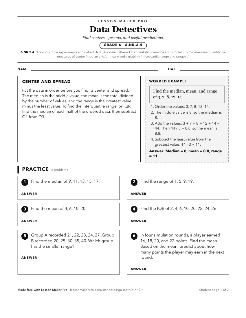 Preview of the 6.NR.2.4 printable worksheet