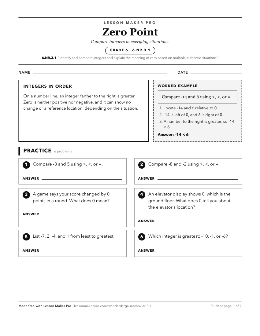 Preview of the 6.NR.3.1 printable worksheet