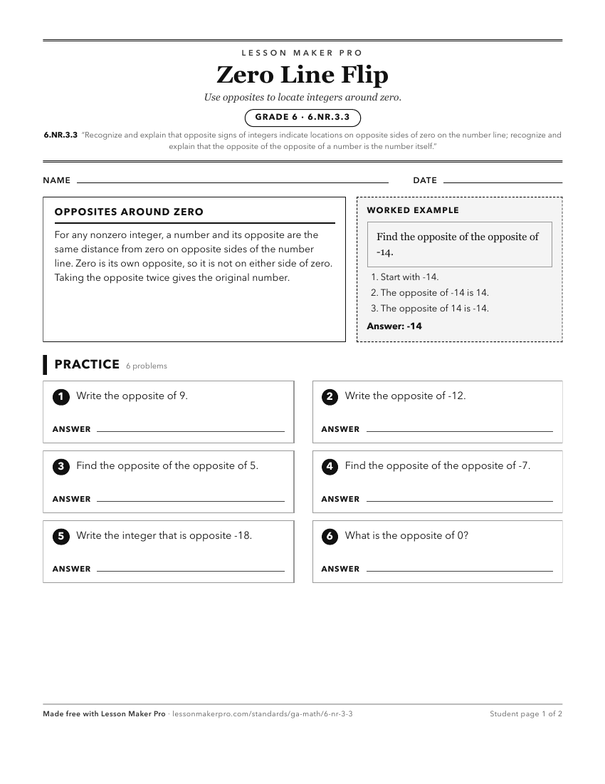 Preview of the 6.NR.3.3 printable worksheet