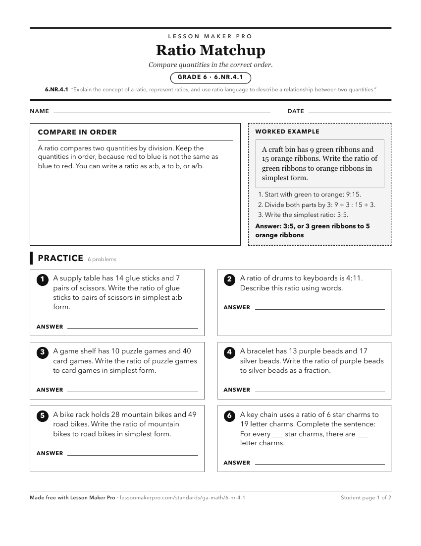 Preview of the 6.NR.4.1 printable worksheet