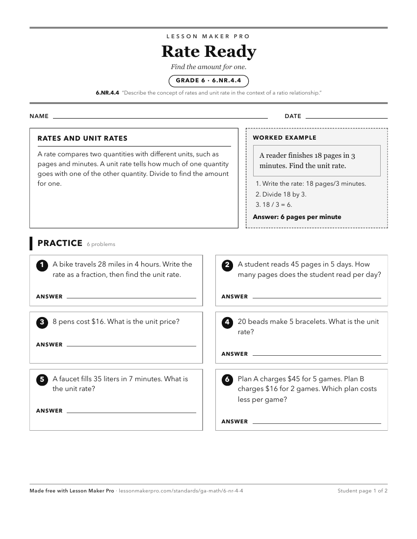 Preview of the 6.NR.4.4 printable worksheet