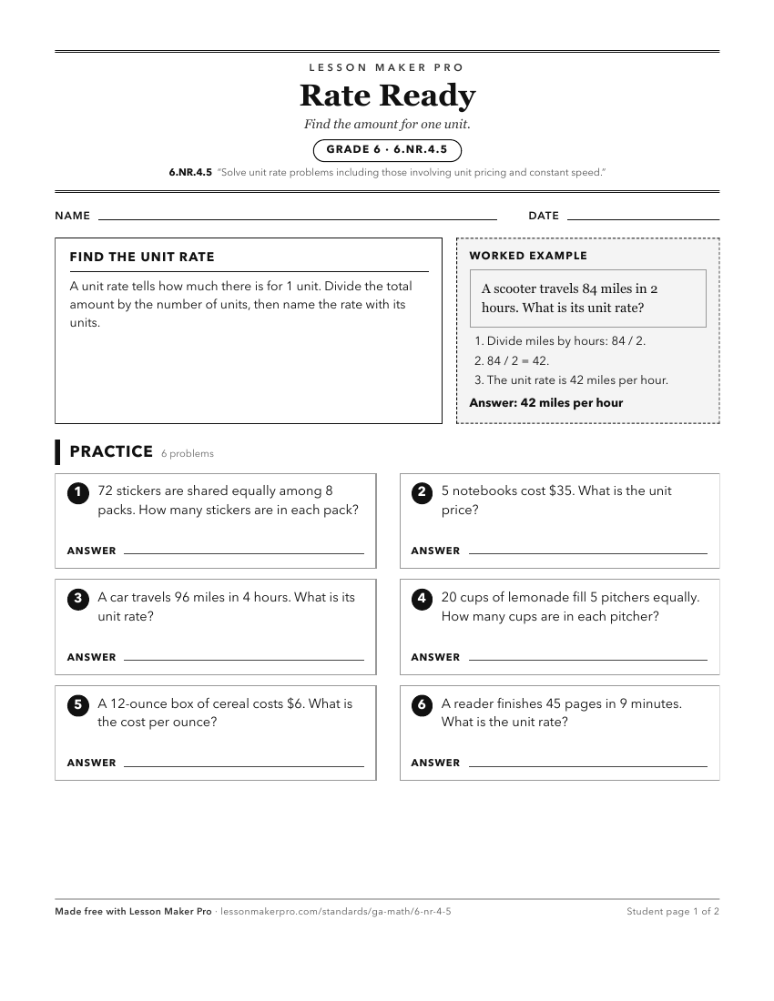 Preview of the 6.NR.4.5 printable worksheet