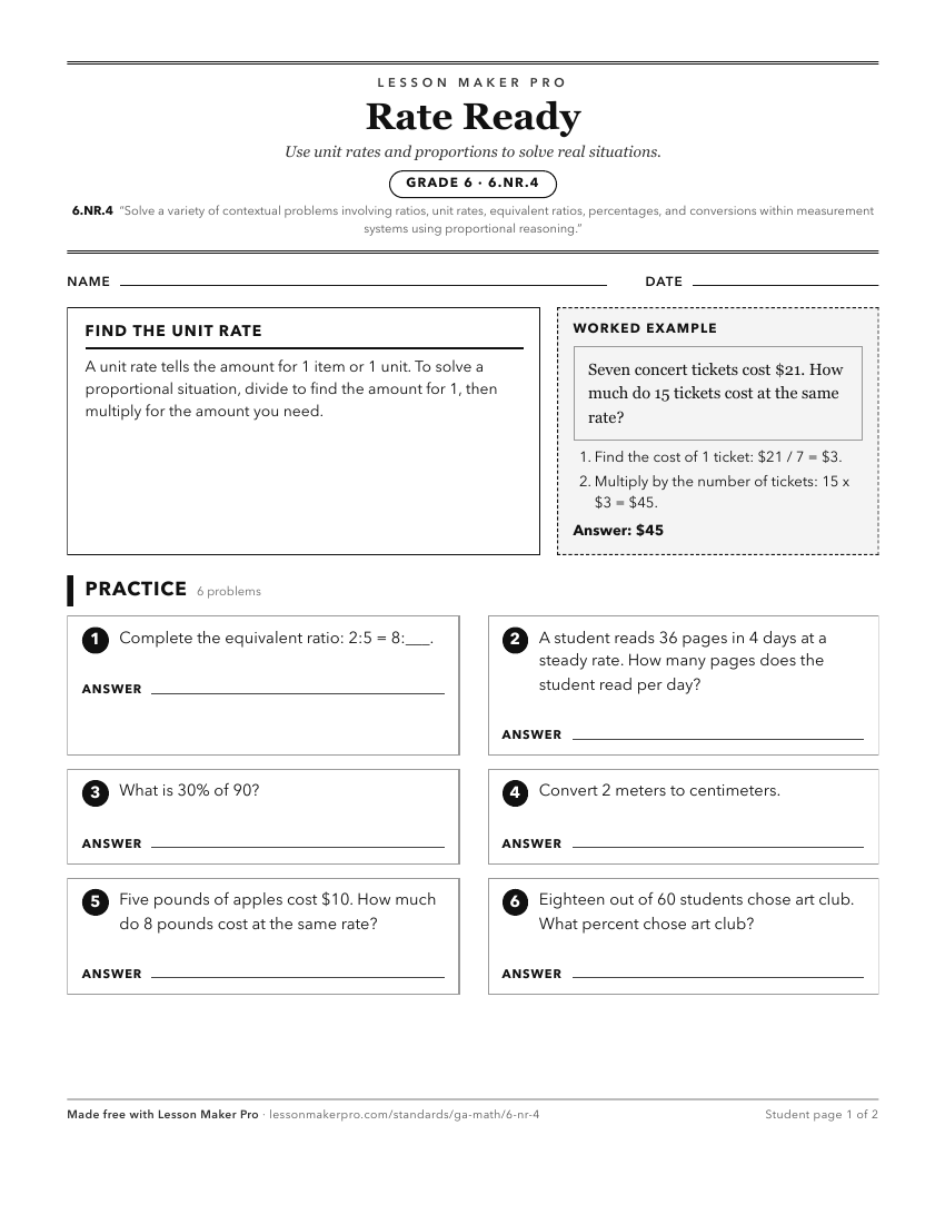 Preview of the 6.NR.4 printable worksheet