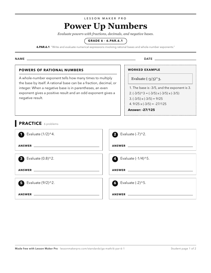 Preview of the 6.PAR.6.1 printable worksheet