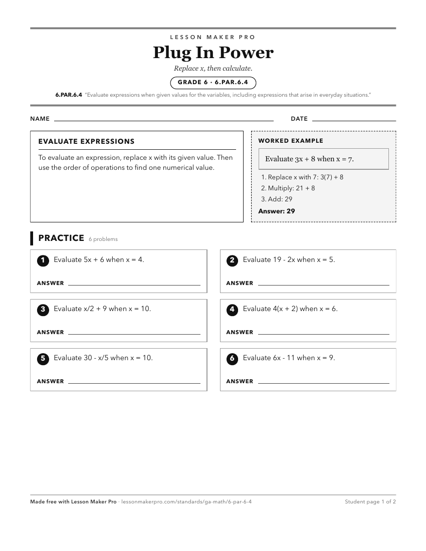 Preview of the 6.PAR.6.4 printable worksheet