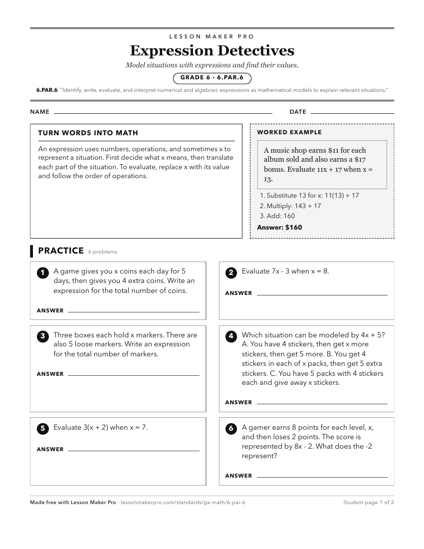 Preview of the 6.PAR.6 printable worksheet
