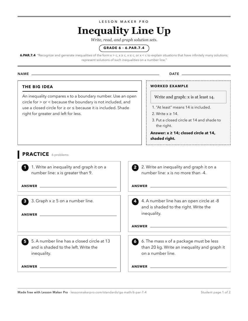 Preview of the 6.PAR.7.4 printable worksheet
