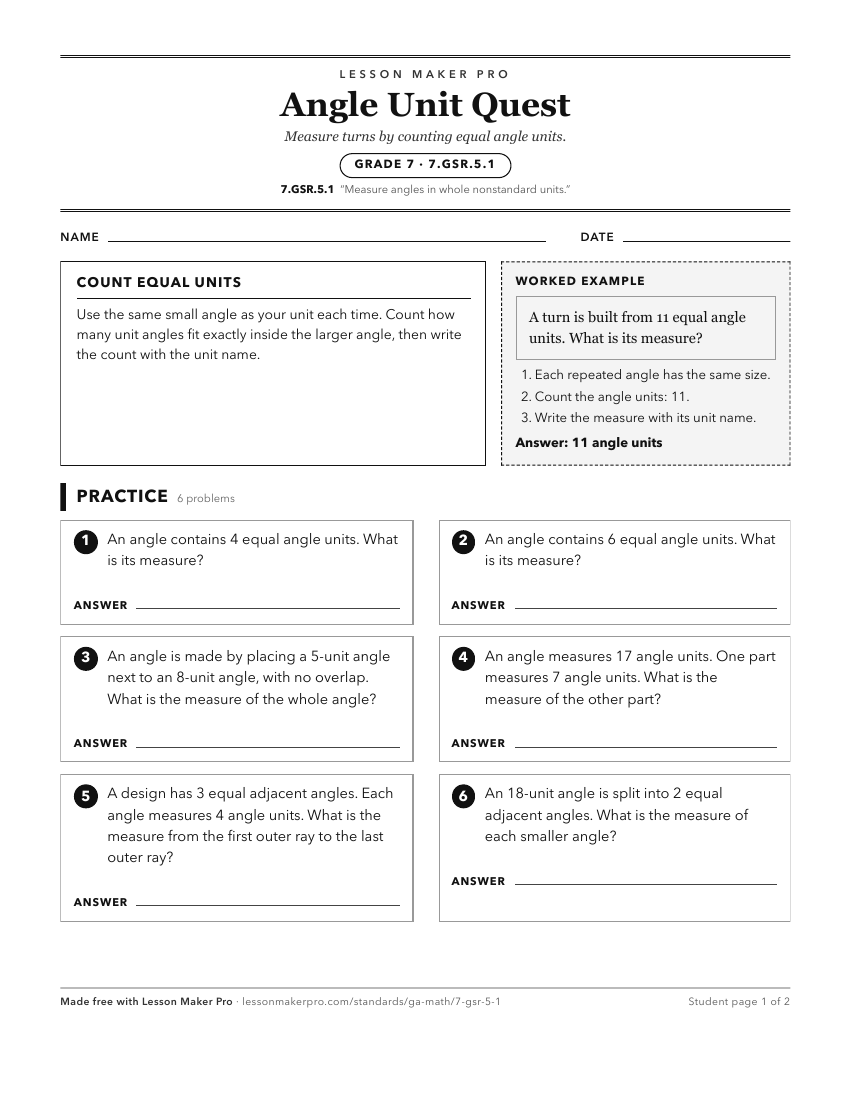 Preview of the 7.GSR.5.1 printable worksheet