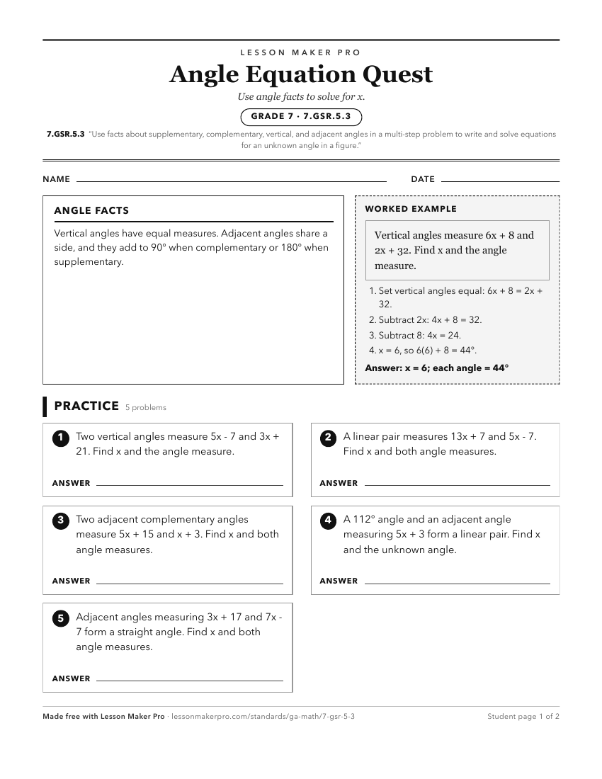 Preview of the 7.GSR.5.3 printable worksheet