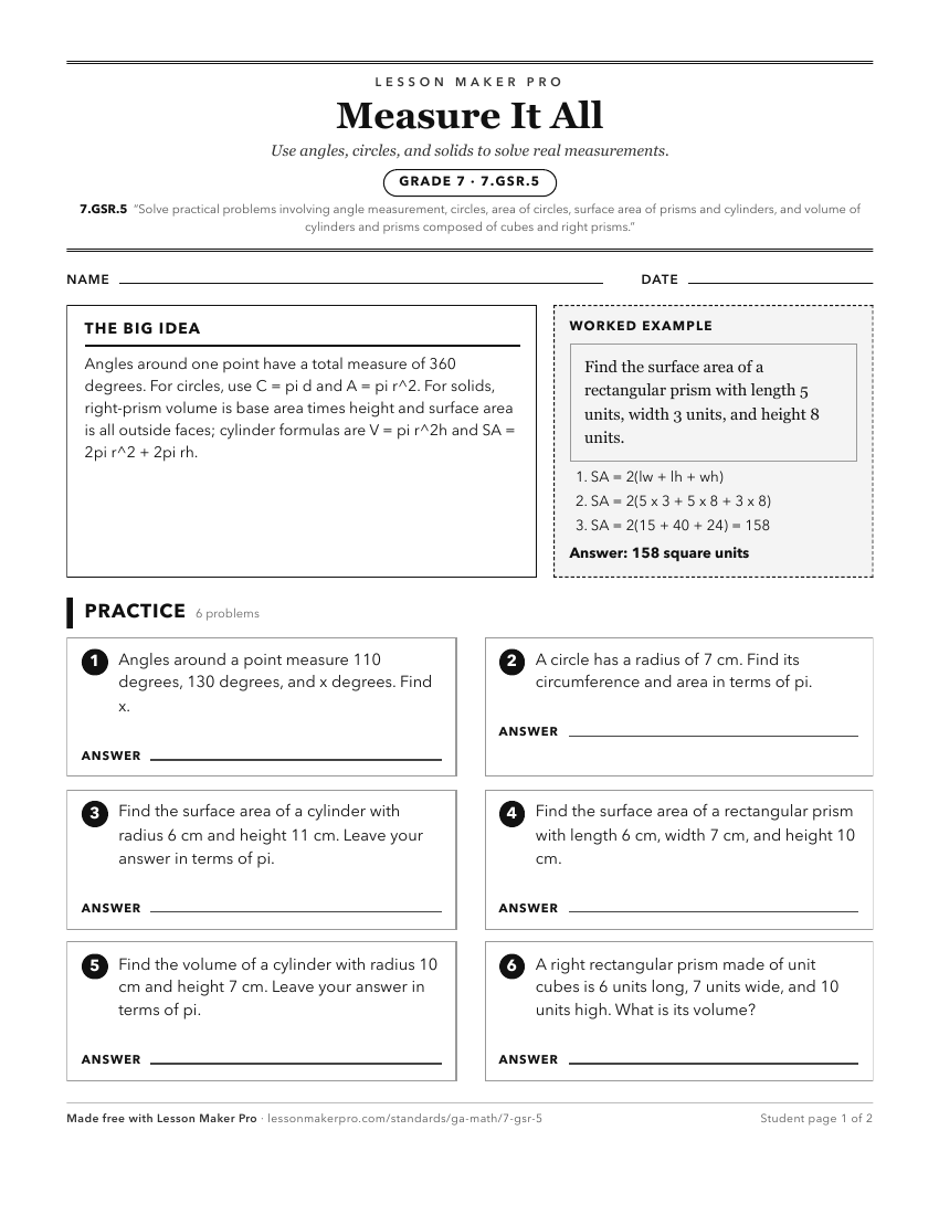 Preview of the 7.GSR.5 printable worksheet