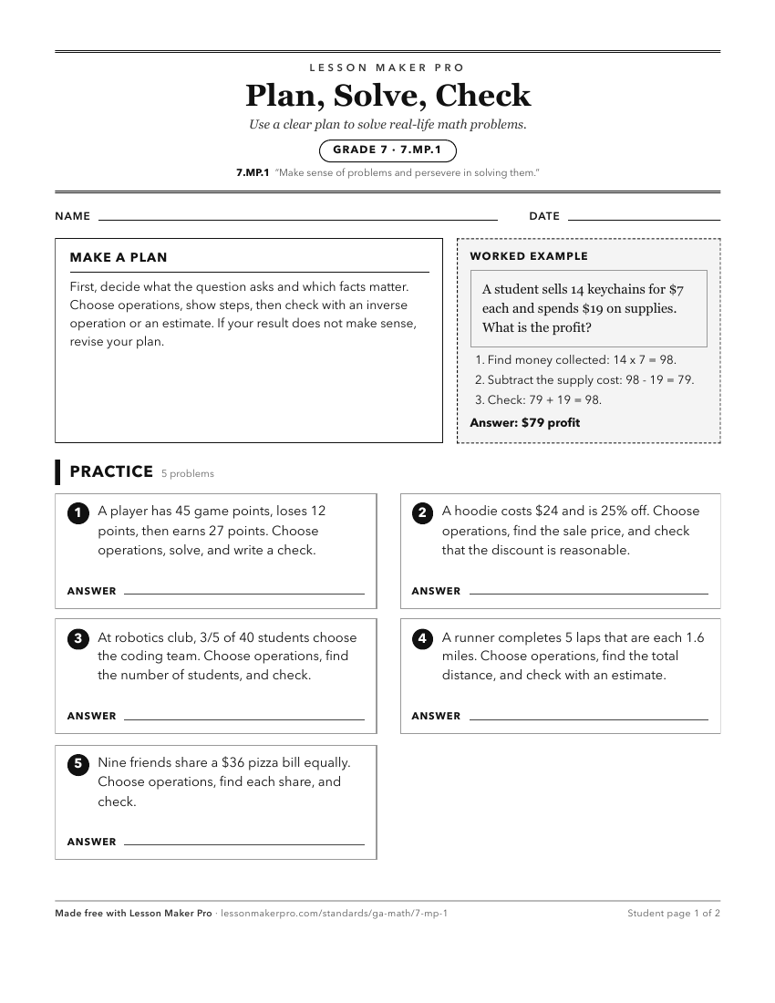 Preview of the 7.MP.1 printable worksheet
