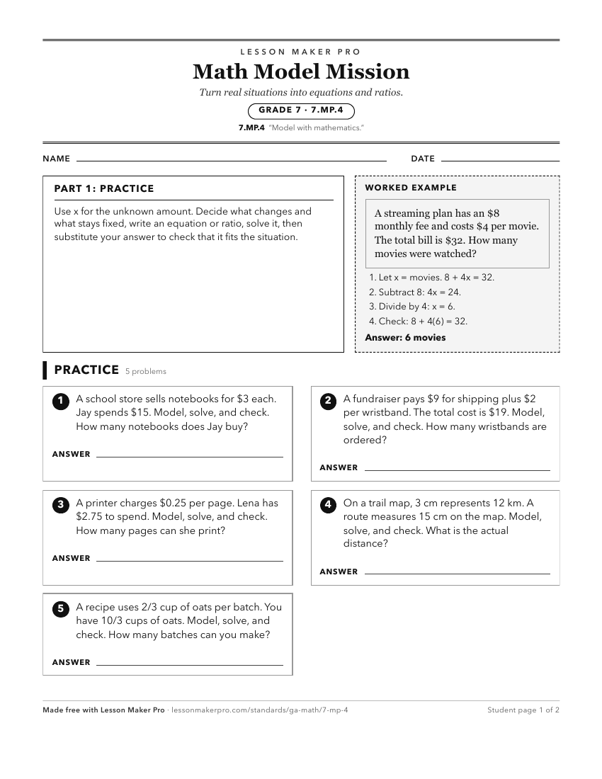 Preview of the 7.MP.4 printable worksheet