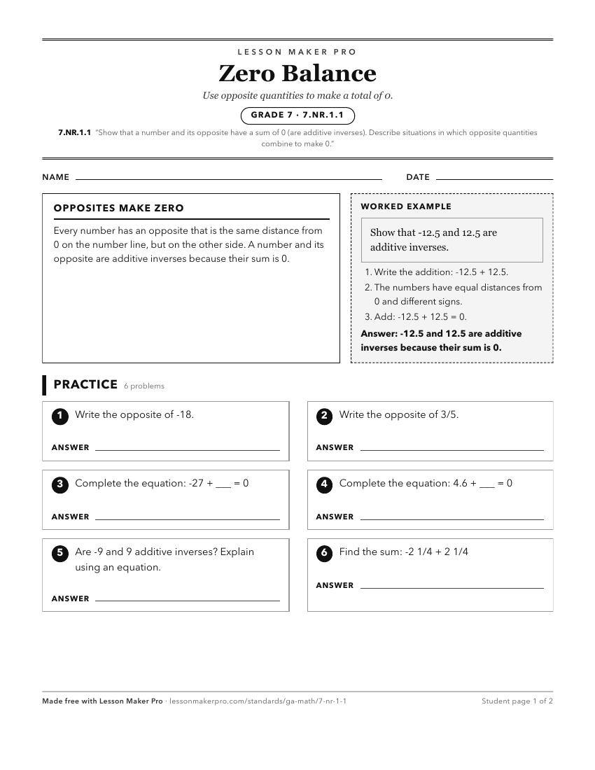 Preview of the 7.NR.1.1 printable worksheet