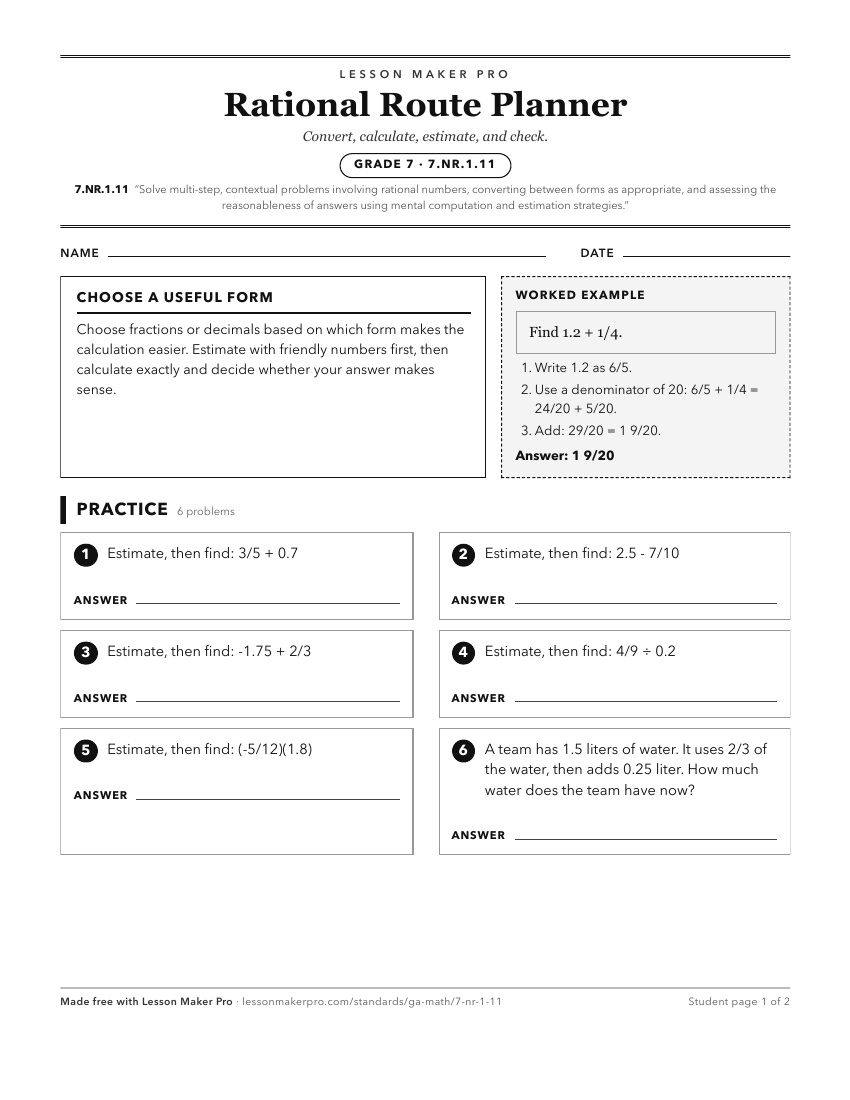 Preview of the 7.NR.1.11 printable worksheet