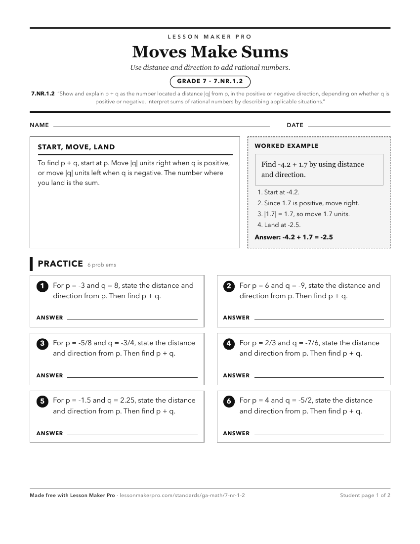 Preview of the 7.NR.1.2 printable worksheet