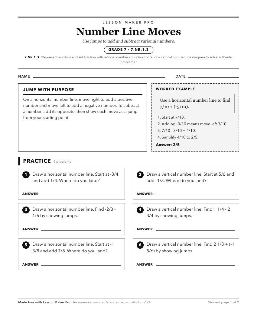 Preview of the 7.NR.1.3 printable worksheet