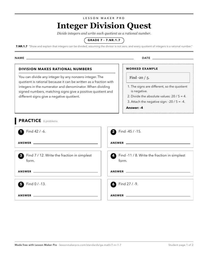 Preview of the 7.NR.1.7 printable worksheet