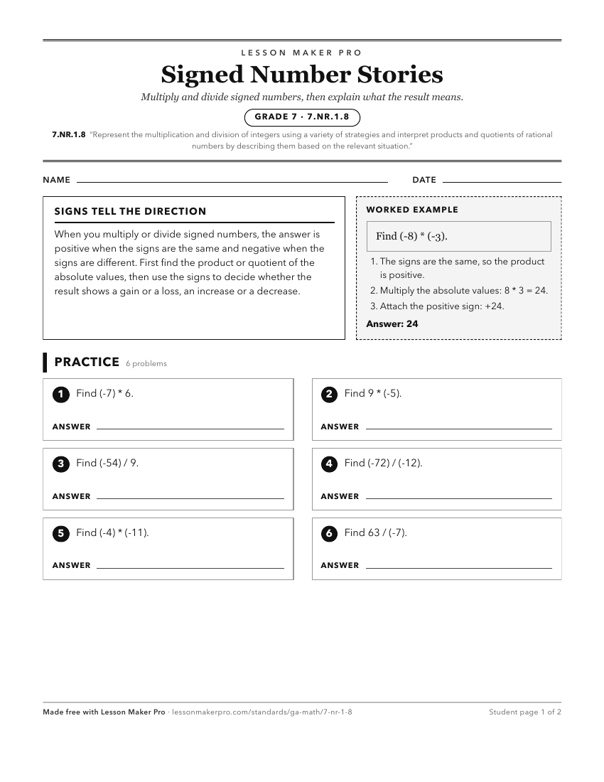 Preview of the 7.NR.1.8 printable worksheet