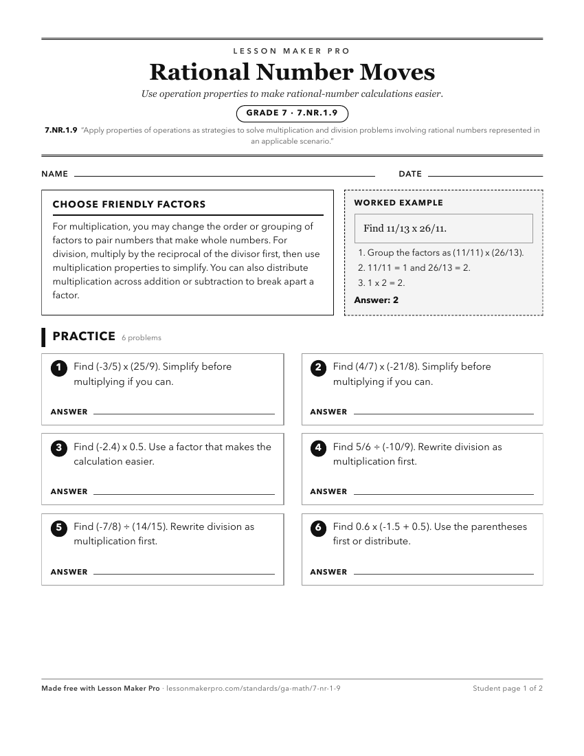 Preview of the 7.NR.1.9 printable worksheet