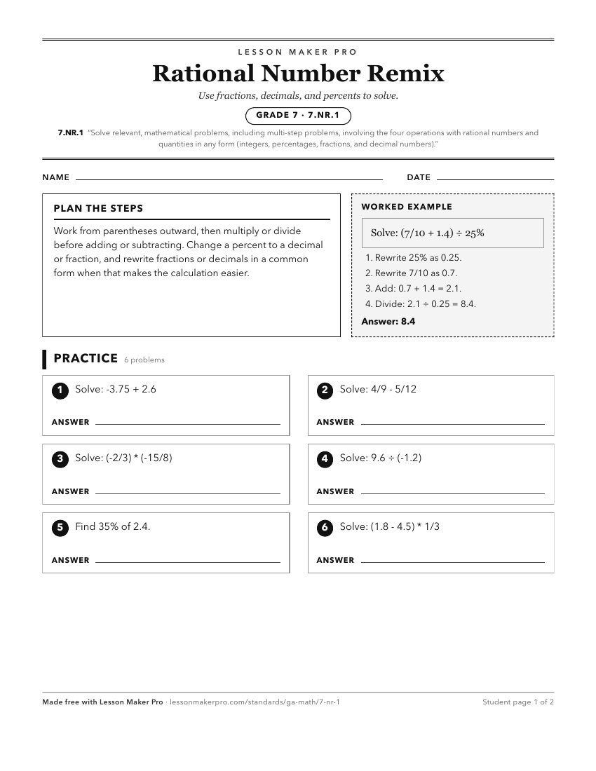 Preview of the 7.NR.1 printable worksheet