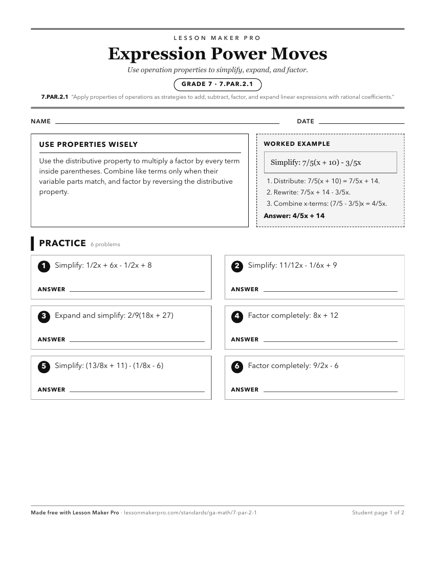 Preview of the 7.PAR.2.1 printable worksheet