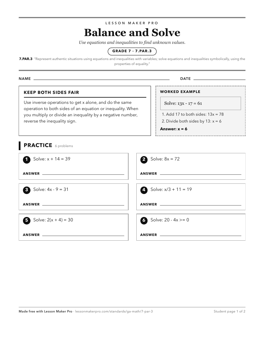 Preview of the 7.PAR.3 printable worksheet