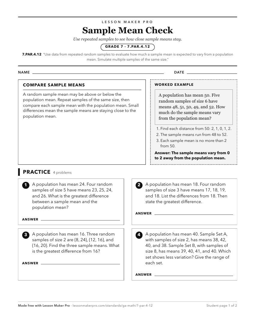 Preview of the 7.PAR.4.12 printable worksheet