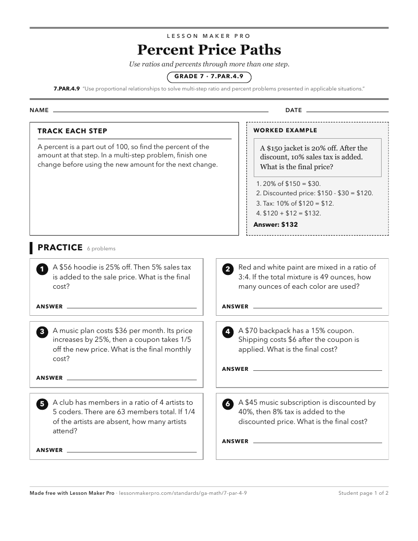 Preview of the 7.PAR.4.9 printable worksheet