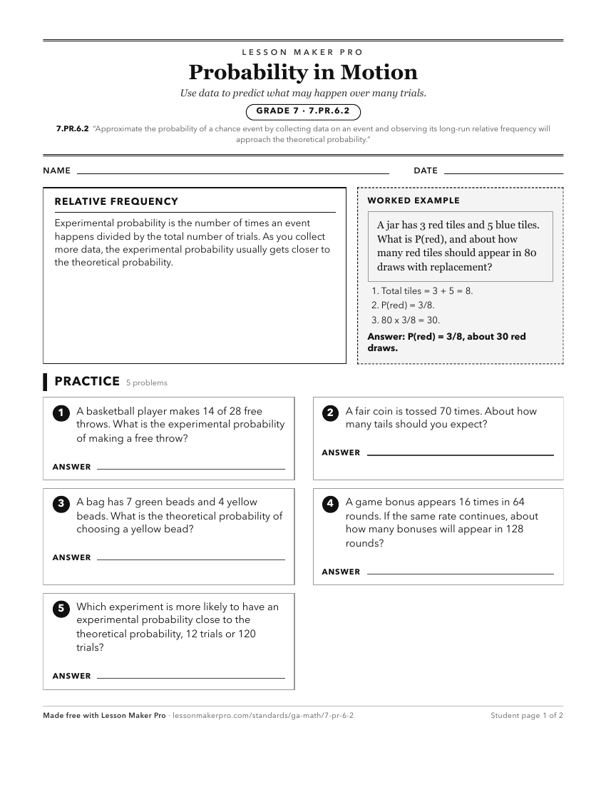 Preview of the 7.PR.6.2 printable worksheet