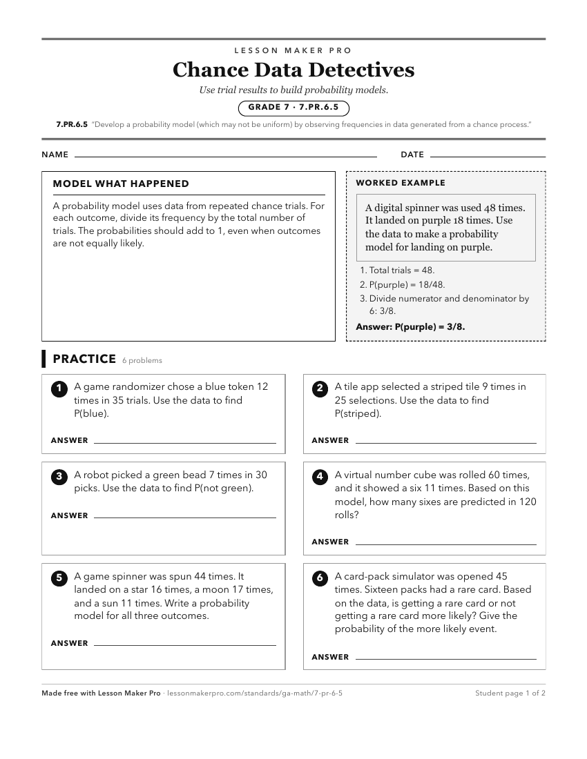 Preview of the 7.PR.6.5 printable worksheet