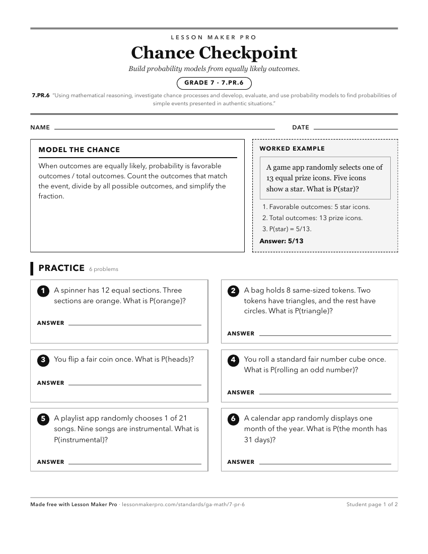 Preview of the 7.PR.6 printable worksheet