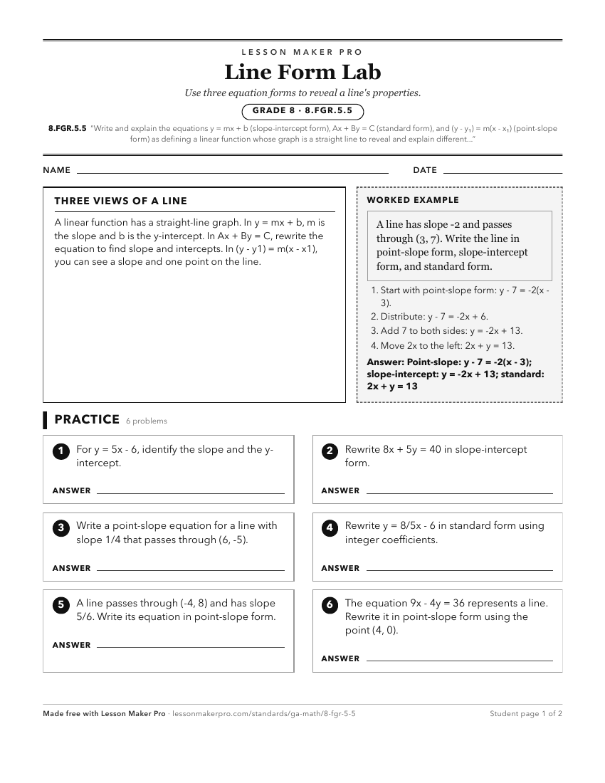 Preview of the 8.FGR.5.5 printable worksheet