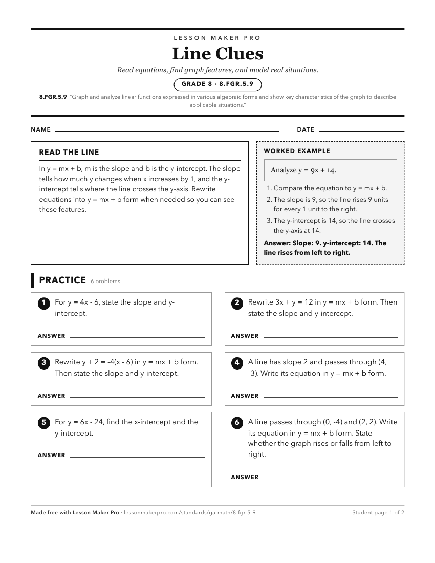 Preview of the 8.FGR.5.9 printable worksheet