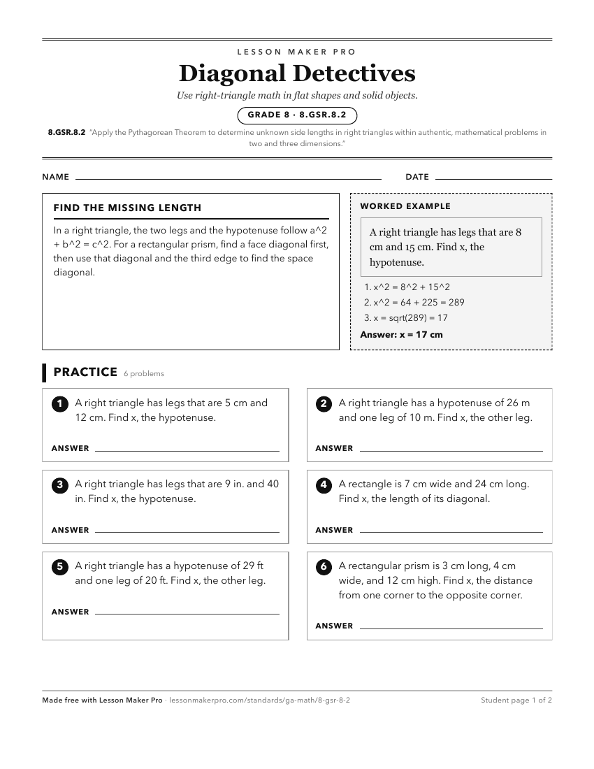 Preview of the 8.GSR.8.2 printable worksheet