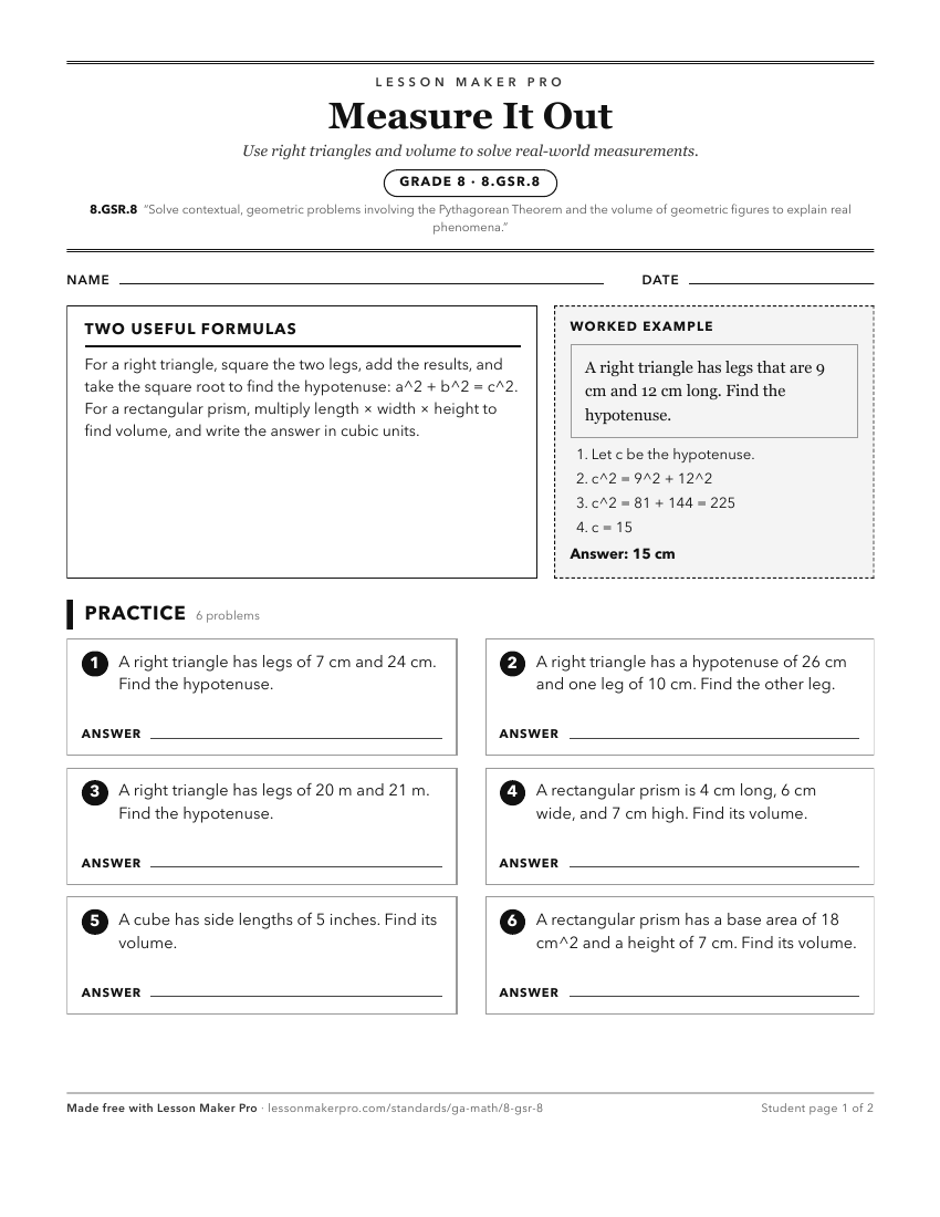 Preview of the 8.GSR.8 printable worksheet