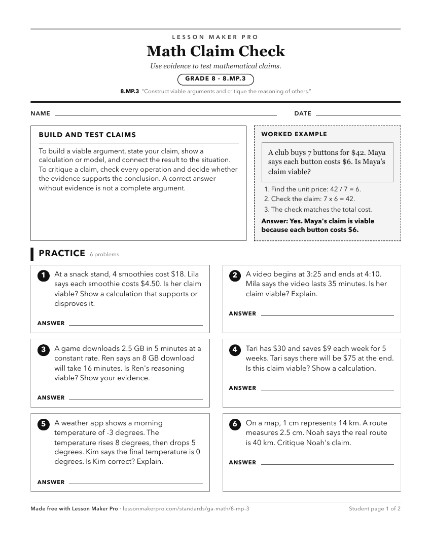 Preview of the 8.MP.3 printable worksheet