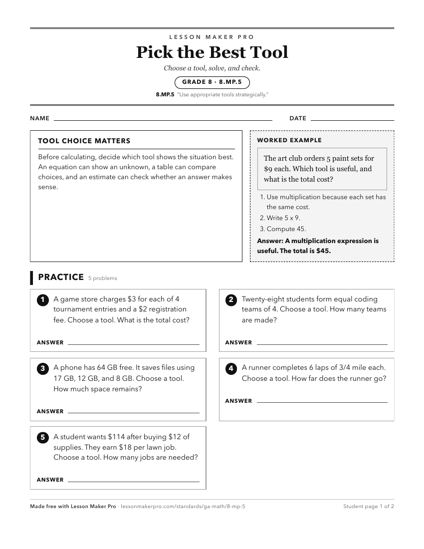 Preview of the 8.MP.5 printable worksheet