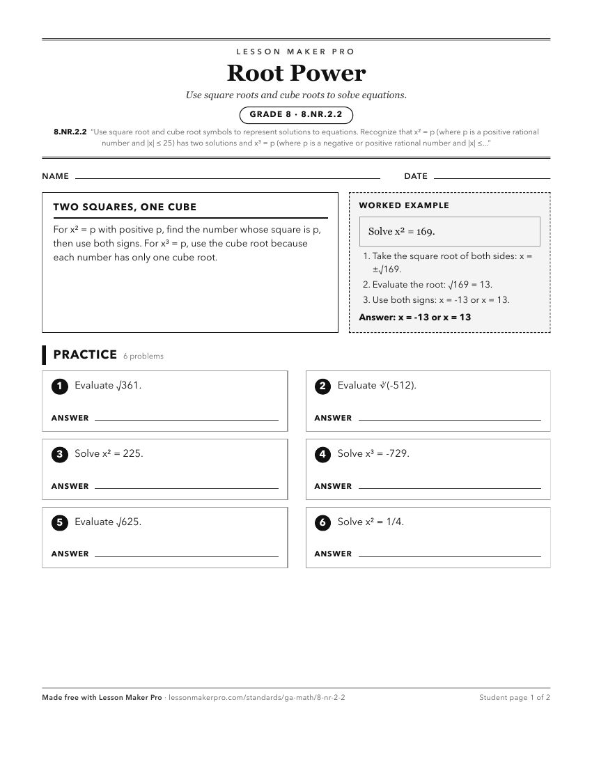 Preview of the 8.NR.2.2 printable worksheet
