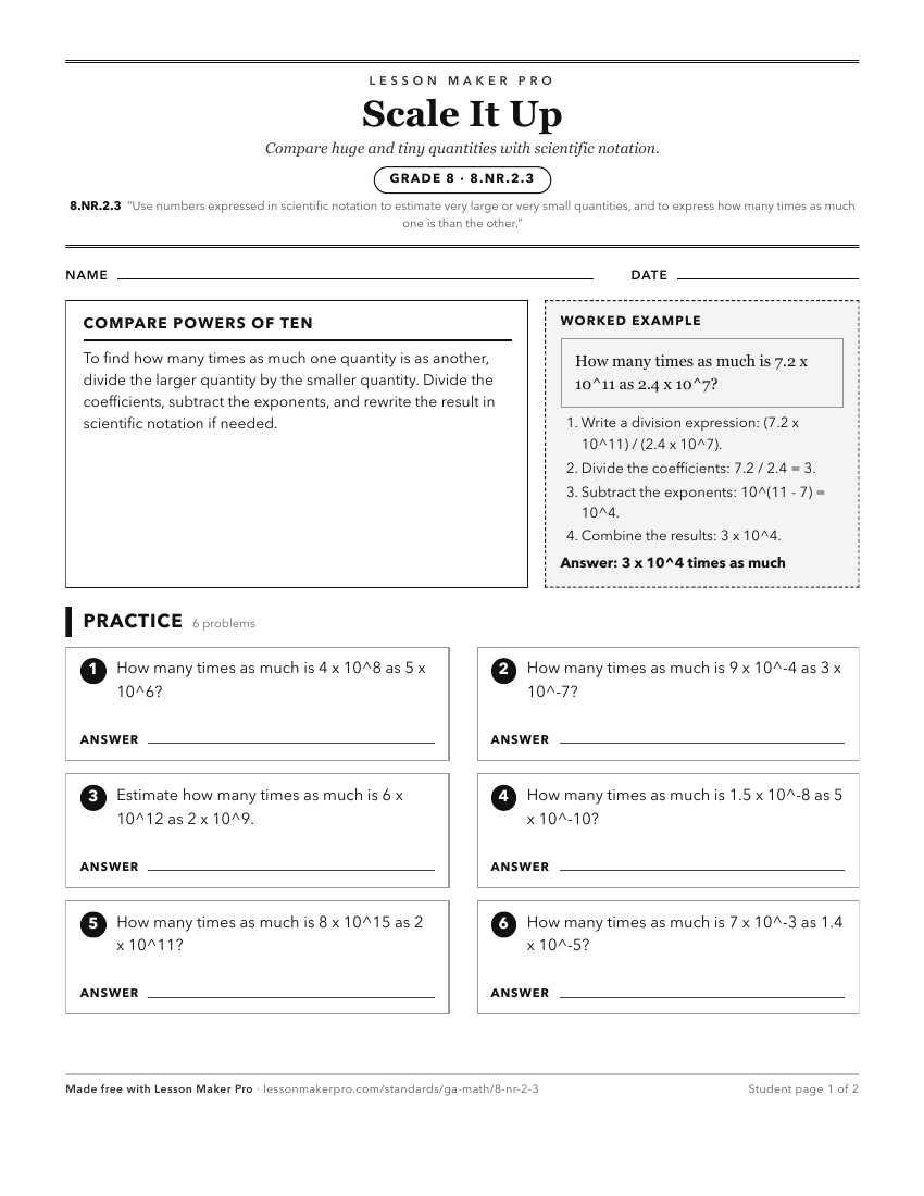 Preview of the 8.NR.2.3 printable worksheet
