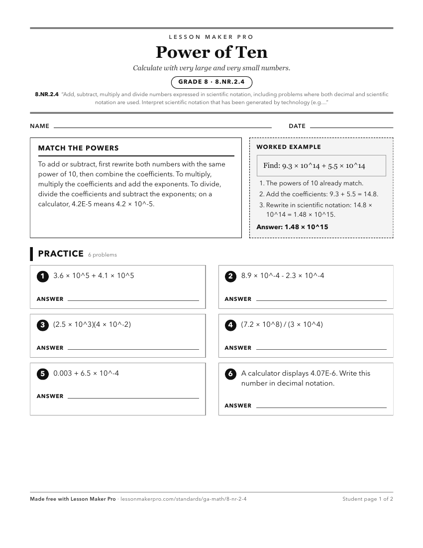 Preview of the 8.NR.2.4 printable worksheet