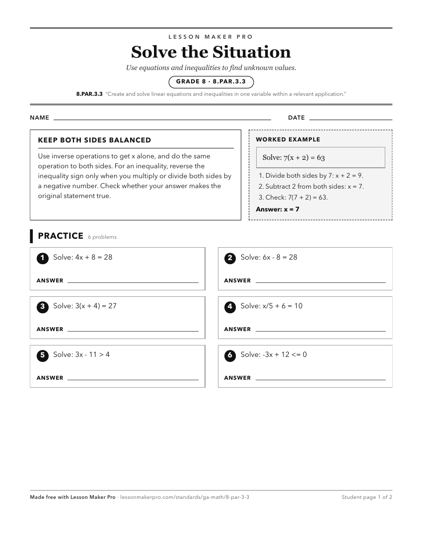 Preview of the 8.PAR.3.3 printable worksheet